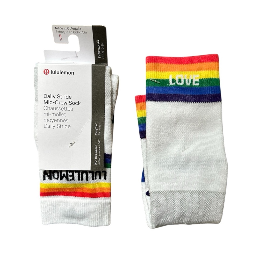Lululemon Daily Stride Mid-Crew Socks Rainbow Two Pair NWT Size Small